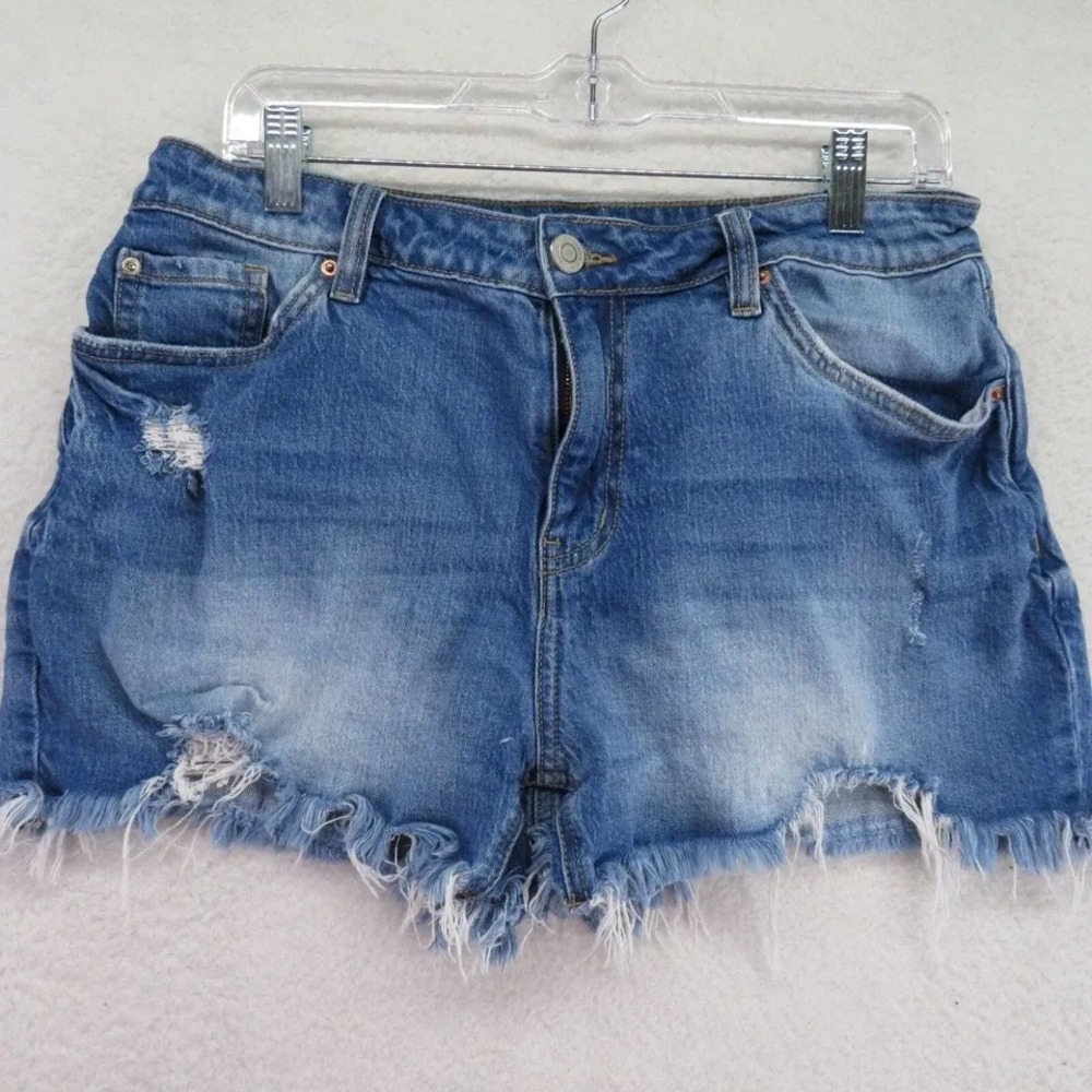 YMI Denim Shorts Womens Blue Distressed Frayed Hem High Rise Jean Cutoff